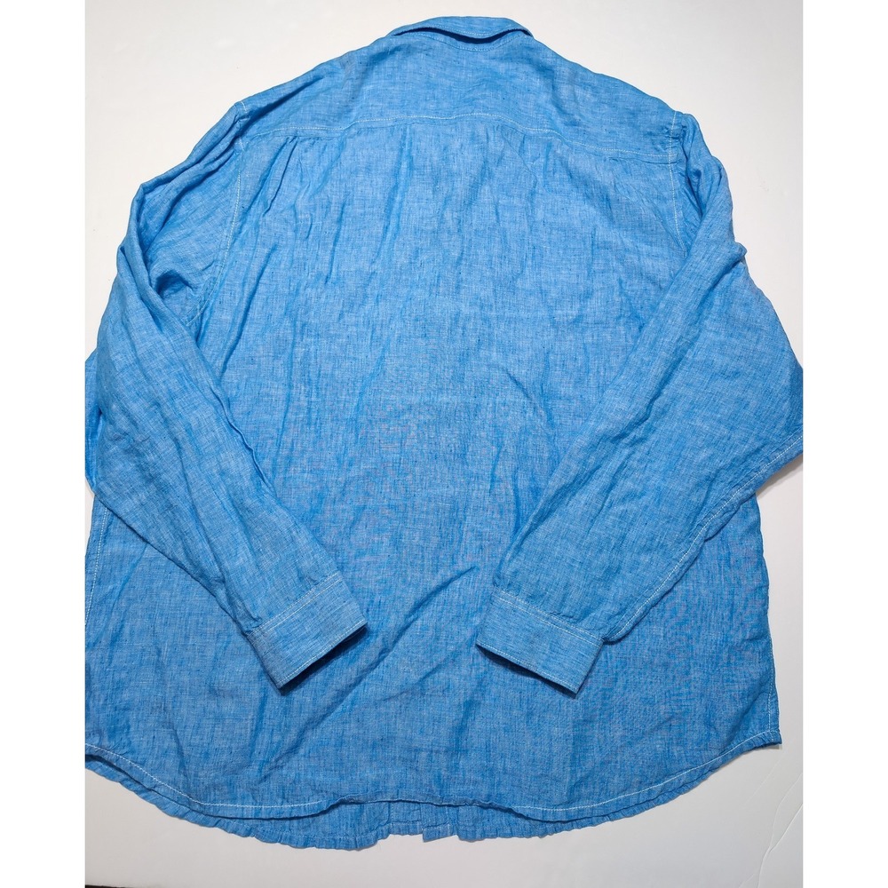 TOMMY BAHAMA 100% Linen Long Sleeve Button Shirt Solid Blue XXL 2XL - Picture 8 of 8